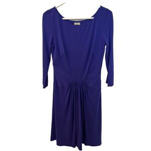Issa London Purple 100% Silk Sheath Midi Dress‎ Sz 6 3/4 Sleeve Cocktail Wedding